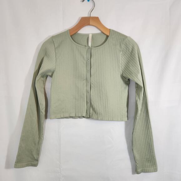 Anthropologie cropped Button Stretchy cardigan long sleeve T shirt - Picture 1 of 5